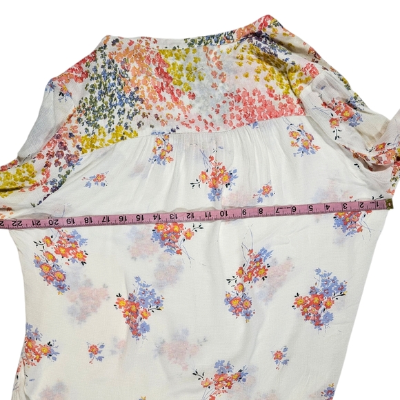 Lucky Brand Floral Print Blouse Size Large V-Neck 3/4 Sleeve Boho Peasant Fairy - Picture 15 of 16